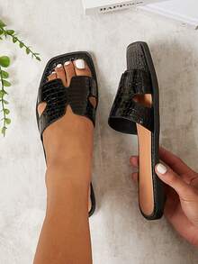 SHUZIA Women's PU Square-Toe Casual Flat Sandals Summer Shoes Spring Shoes Spring Break Easter Vacation Shoes Casual Shoes Beach Shoes Mother's Day Present Valentine's Day - Black - View 6