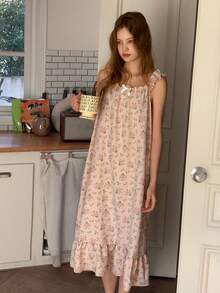DAZY Đầm casual in hoa xếp nếp cho bé gái tuổi teen, thích hợp mặc ở nhà vào mùa xuân và lễ Phục sinh. - Hồng - Xem 5