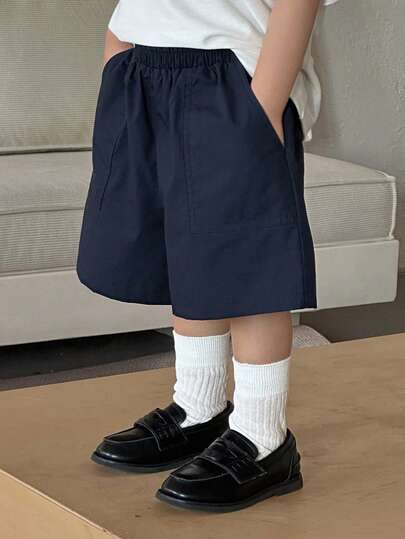 Dazy Kids Young Boy's Casual Solid Color Elastic Waist Shorts With Slant Pockets, Summer