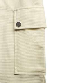 Manfinity Homme Men's Beige Summer Casual Vacation Two Piece Outfit,Textured Short Sleeve Polo Shirt And Drawstring Waist Cargo Shorts Set,Old Money Style Clothes - Beige - View 8