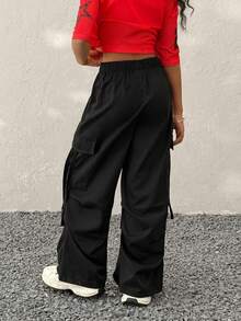 少女黑色裤子 返校季服装 母女装 韩流 Y2K 阔腿格子工装裤 足球/排球 感恩节 万圣节 圣诞节 运动裤 春/秋/冬 - 黑色 - 查看 3