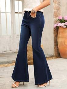 Breezaya Quần jeans nữ ống loe ôm sát, buộc dây, gợi cảm, phù hợp cho mọi mùa. - Rửa tối - Xem 3