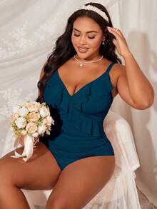 Swim Lushoire Plus Size One-Pieces - Green - View 4