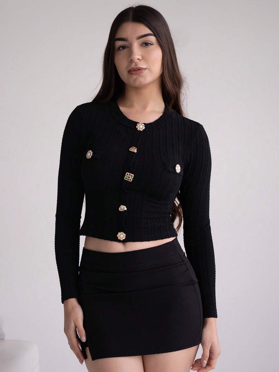 Andrea Bello Women's Black Mini Skirt: Casual A-Line Skirt With Slit - Black - View 1