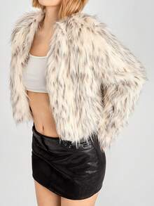 SHEIN EZwear 女士秋冬时尚短款蓬松外套 - 彩色 - 查看 4