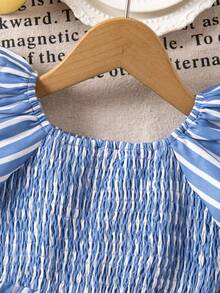 SHEIN 女宝宝夏季可爱度假蓝白条纹短袖连体衣 - 彩色 - 查看 3