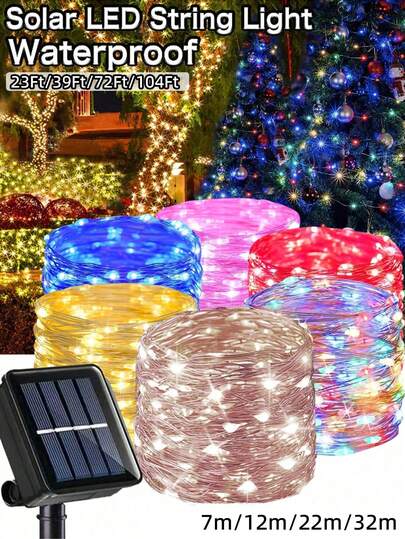 One Solar-Powered Outdoor String Light With 8 Lighting Modes, Made Of Copper Wire, Suitable For Christmas, Gardens, Patios, Fences, Balconies, Christmas Trees, Wedding Party Decorations (Warm White/Multicolored/White/Red/Pink/Blue), Christmas Home Decorations, Outdoor Decorations, Christmas Gifts, Thanksgiving, And Christmas Tree Ornaments. [Solar]