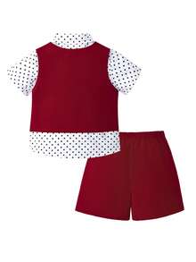Baby Boy Multicolor Fabric Double Button Vest Shorts Set With Dotted Short Sleeve Shirt And Bow Tie Polka Dot Pattern - Multicolor - View 3