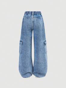 Girlism Quần jean denim in hình hoạt hình Capybara cho bé gái tuổi teen, thời trang dễ thương và ngọt ngào cho mặc hàng ngày, đi học, cuối tuần, mùa tựu trường, kỳ nghỉ. Quần cargo ống đứng nhiều túi, dáng rộng, màu xanh nhạt đã qua xử lý, thích hợp cho mùa thu, Giáng sinh, mùa thu đông, mùa tựu trường và các dịp lễ hội. - Rửa tối - Xem 2