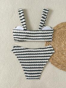 SHEIN 少女条纹吊带泳衣，饰有海星金属扣，休闲海滩度假款 - 彩色 - 查看 2
