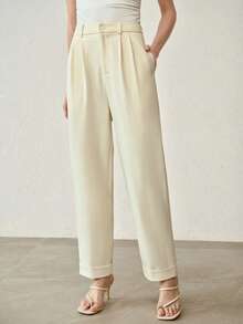 MOTF PREMIUM 女士高腰锥形裤，春夏新款休闲西装裤 - 卡其色 - 查看 1