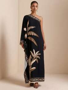 SHEIN Veneréa 女士植物印花花卉图案滚边垂褶睡袍 - 彩色 - 查看 3