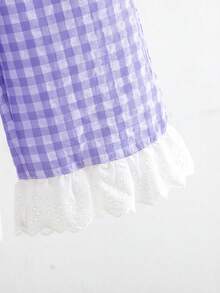 Cozy Pixies 2件套女婴撞色碎花边圆领无袖开衫上衣和松紧腰裤套装 - 紫色 - 查看 8