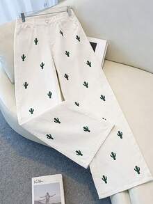 GlowEve Women's Simple Print White Jeans - Apricot - View 1