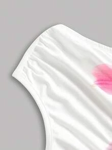 SHEIN Girlism 少女休闲优雅舒适波西米亚热带花卉不对称肩部褶皱腰部针织纯色开衩连衣裙，针织不对称肩部褶皱腰部简约优雅休闲修身长款连衣裙 - 白色 - 查看 6