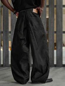 NEON BLANC Jeans casuales de moda para hombres, con vuelo suelto, bolsillos sesgados y cierre de botones, para uso diario y trayectos - Negro - Ver 4