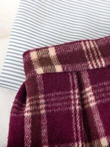 Genkimix Kids 秋冬新款时尚学院风女童格子A字百褶裙，简约优雅的穿搭 - 紅色 - 查看 7