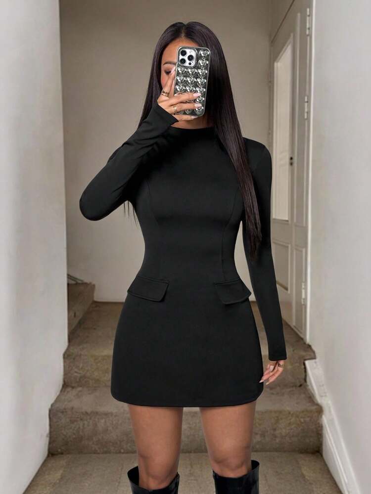 shein black dress long sleeve Black Shein lace long sleeve dress L (12-14)