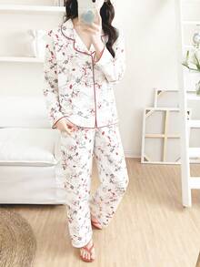 SHEIN 女童碎花长袖开衫和裤子两件套睡衣 - 彩色 - 查看 3