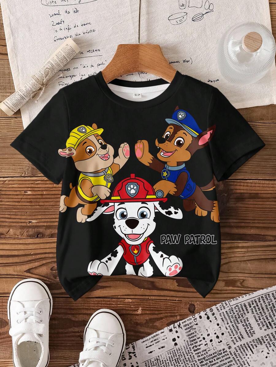 SHEIN | PAW Patrol 男童卡通图案休闲圆领短袖T恤 - 白色 - 查看 1