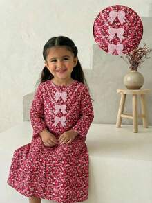 Young Girls Loose, Elegant, Simple & Comfortable Young Girl Abaya Style Pattern Dress,Kids - Multicolor - View 1