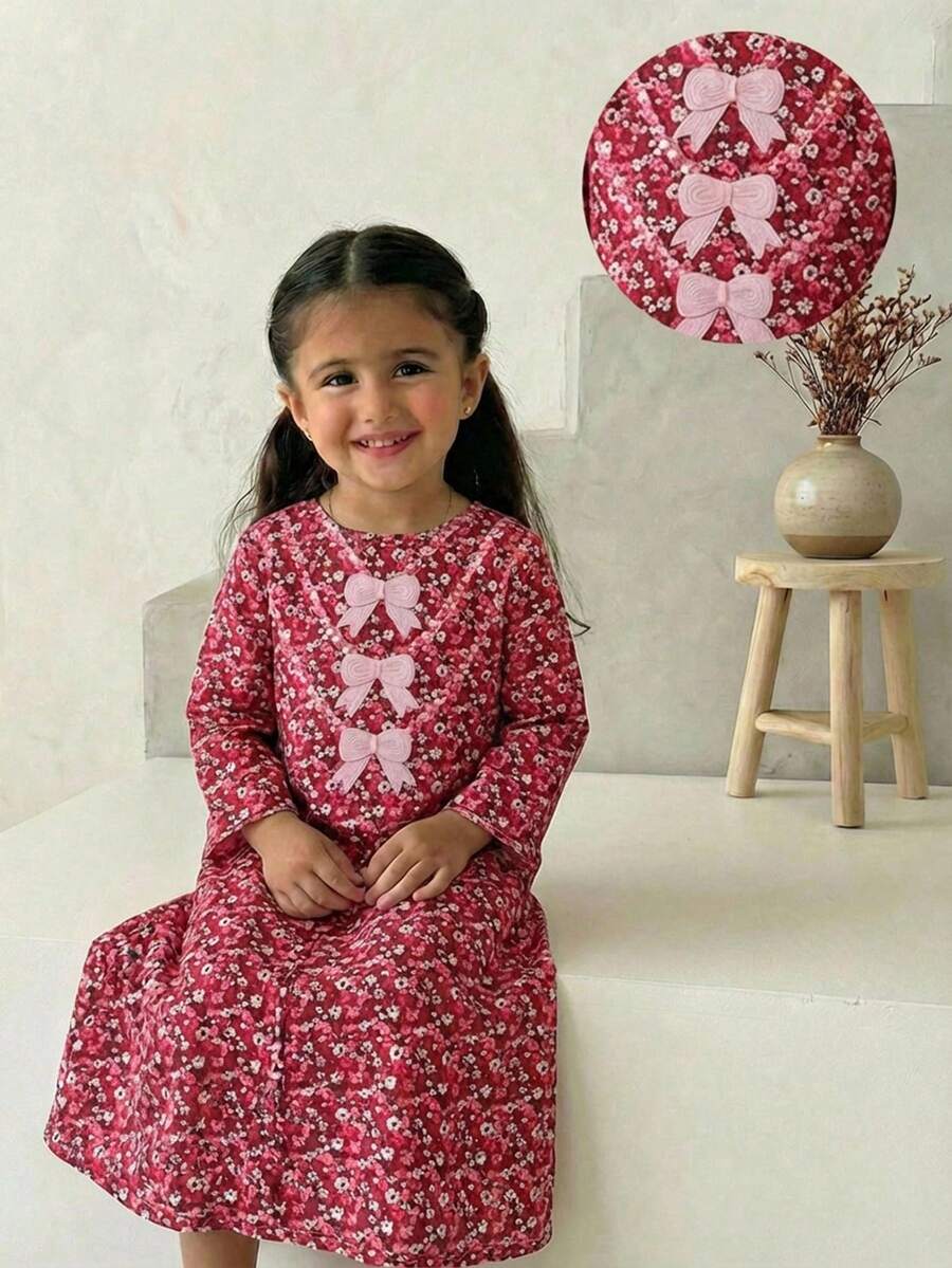 Young Girls Loose, Elegant, Simple & Comfortable Young Girl Abaya Style Pattern Dress,Kids - Multicolor - View 1