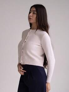 Andrea Bello 女士优雅简约百搭开衫 - 米色 - 查看 5