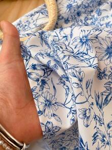 女童碎花连体裤，修身腰部设计，荷叶边下摆，休闲度假装，春夏款 - 淺藍色 - 查看 5