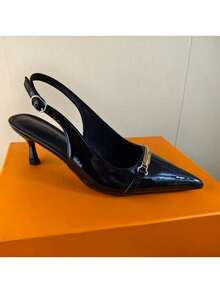 CUCCOO BIZCHIC Tacones altos versátiles de tacón fino y correa trasera con botones, elegantes para la oficina - Negro - Ver 6
