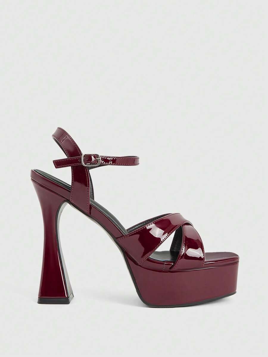 CUCCOO LuxiPop Women's Black Platform High-Heeled Sandals, Party-Style High-Heeled Sandals, Sexy Nightclub High-Heeled Sandals, Square Toe Water Table Sandals, Ankle Straps, Simple Open-Toe Design, Very Suitable For Christmas Parties, Valentine's Day Gifts, The Perfect Choice For Fashionistas - Burgundy - View 1