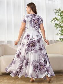 Reflora 大码女士优雅印花连衣裙，夏季婚礼礼服 - 彩色 - 查看 2