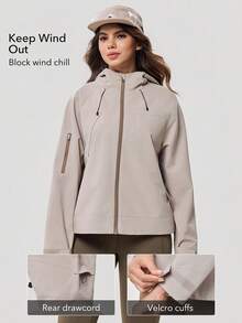OutZeal Women Outdoor Jacket Camping Hiking Water-Resistant Windproof Loose Fit Hooded Jacket With Pocket - Khaki - View 3