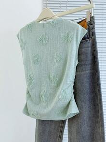 Resyla Women's Casual Pleated Fitted Blouse, Summer - Baby Blue - View 2