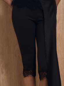 MUSERA Low Waist Lace Trim Fitted Capri Trouser Winter NewYear Cute Sexy Going Out Evening Party Accented - Black - View 5