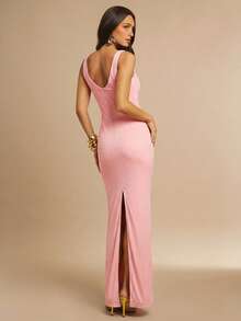 Silquee 3D Floral Fitted Minimalist Sexy Dress - Rose Red - View 2