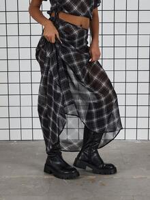 COUREZ Low Rise Check Sheer Maxi Skirt /Y2K Spring Clothes For Women - Multicolor - View 6