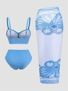 Swim Oasis 大码纯色时尚休闲度假半身裙泳装 - 藍色 - 查看 2