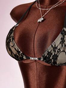 Amplova Bộ đồ bơi ren 3 mảnh dành cho nữ, có lớp lót, bikini gợi cảm và sành điệu kèm khăn choàng sarong, thích hợp cho ngày Valentine, những dịp thân mật, mùa xuân nóng bỏng. - Nhiều màu - Xem 7