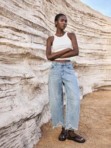 Maija Jeans casuales holgados con cintura alta, bolsillos y dobladillo acampanado para mujer de talla grande - Lavado ligero - Ver 2