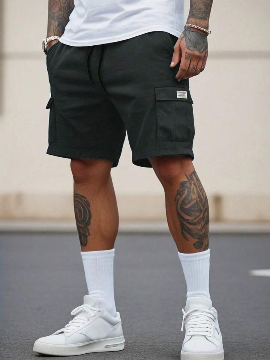 Manfinity Roughcore Pantalones cortos cargo de unicolor casual para hombres, verano - Gris - Ver 1