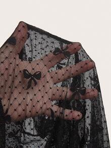 CovetEZ Blusa de manga larga con cuello redondo, estampado de lunares transparente y sexy para mujer de talla grande - Negro - Ver 8
