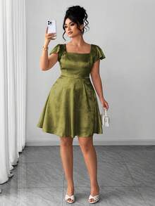 Elenzga Đầm midi nữ cỡ lớn cổ vuông tay bồng, vải jacquard bóng, thắt lưng nơ, thích hợp cho mùa xuân/hè, đi học, nghỉ lễ, tốt nghiệp, các ngày lễ, Ngày Valentine, Giáng sinh, lễ hội âm nhạc, Ngày của Mẹ, Halloween, Lễ Tạ ơn, Lễ Phục sinh, Ngày Quốc khánh, dạ hội, hẹn hò, tiệc tùng, đám cưới, hoạt động ngoài trời. - màu xanh lá - Xem 6