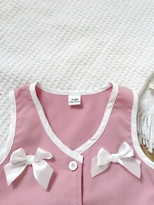 Playful Pals 2pcs/Set Baby Girls Summer Vest Top And Skirt Set - Pink - View 4