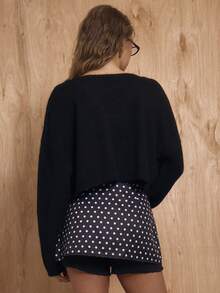 MUSERA V Neck Lace Trim Cropped Boxy Fit Fluffy Knit Jumper Winter NewYear Cute Sexy Going Out Evening Party Accented Valentines Day - Grey - View 4