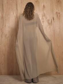 MUSERA 垂褶圆领薄纱及地披肩式上衣，仅上衣，新年可爱性感外出晚宴派对点缀情人节春夏假日场合婚礼宾客 - 卡其色 - 查看 4