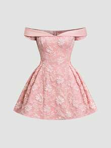 Glamine Charm Đầm ngắn trễ vai lãng mạn kiểu Pháp thời trang dành cho nữ - Hồng - Xem 2