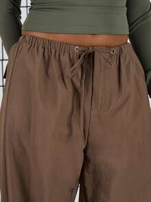 COUREZ Low Rise Slim Fit Parachute Trousers /Y2K Spring Clothes For Women Brown Baggy Trousers Casual Back To School Going Out Outfit - Coffee Brown - View 6