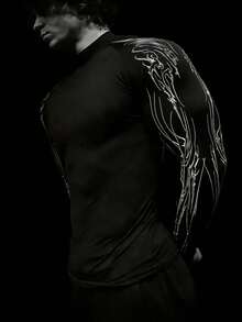 GymBeat Men's Cross & Skull Print Long Sleeve Athletic T-Shirt - Black - View 2