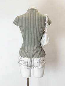 SHEIN Jeanoir Women's Fashion Casual Striped Print Button-Down Short Sleeve Shirt - Multicolor - View 2