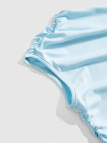 ROMWE Grunge Punk Y2K Shibuya Girl Millennium Retro Revived Tight Shoulder Ruched Women T-Shirt - Baby Blue - View 3